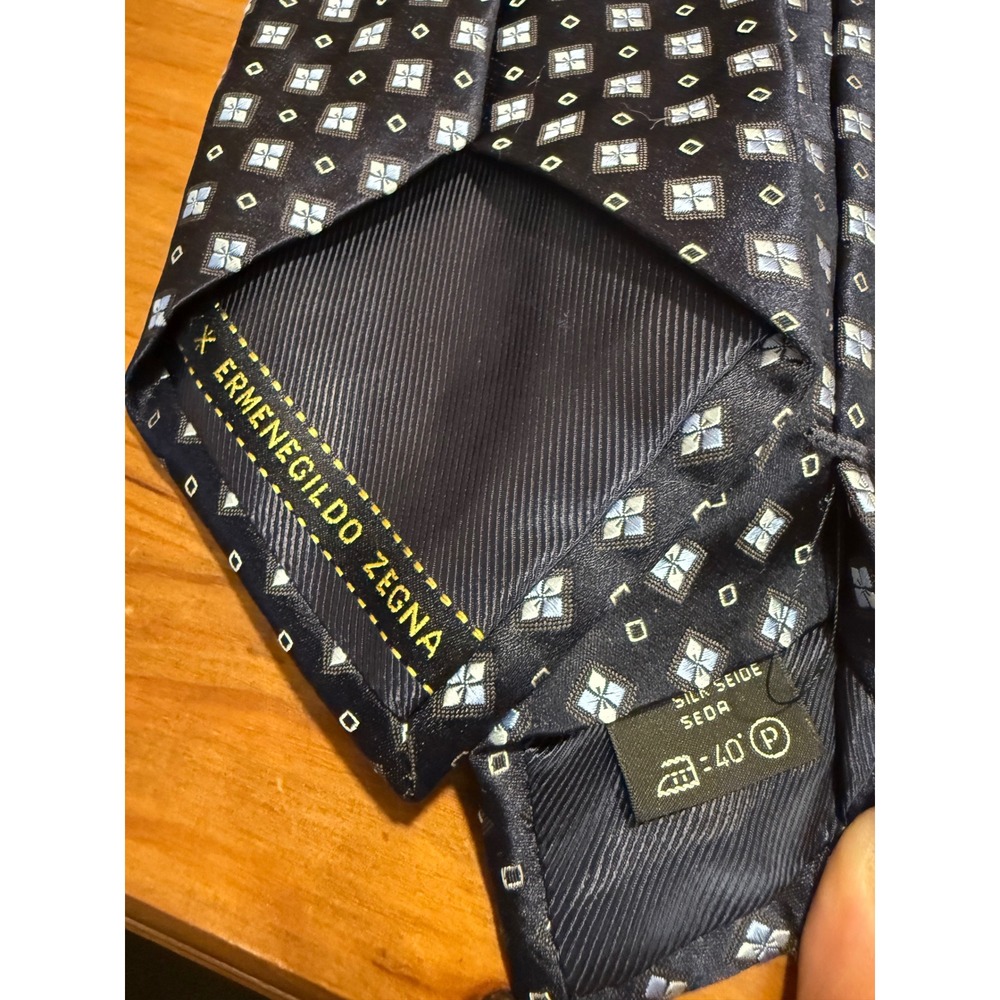 Ermenegildo Zegna Mens Silk Tie Lot 2 Navy Blue Burgundy Geometric Italy Luxury - Picture 4 of 5